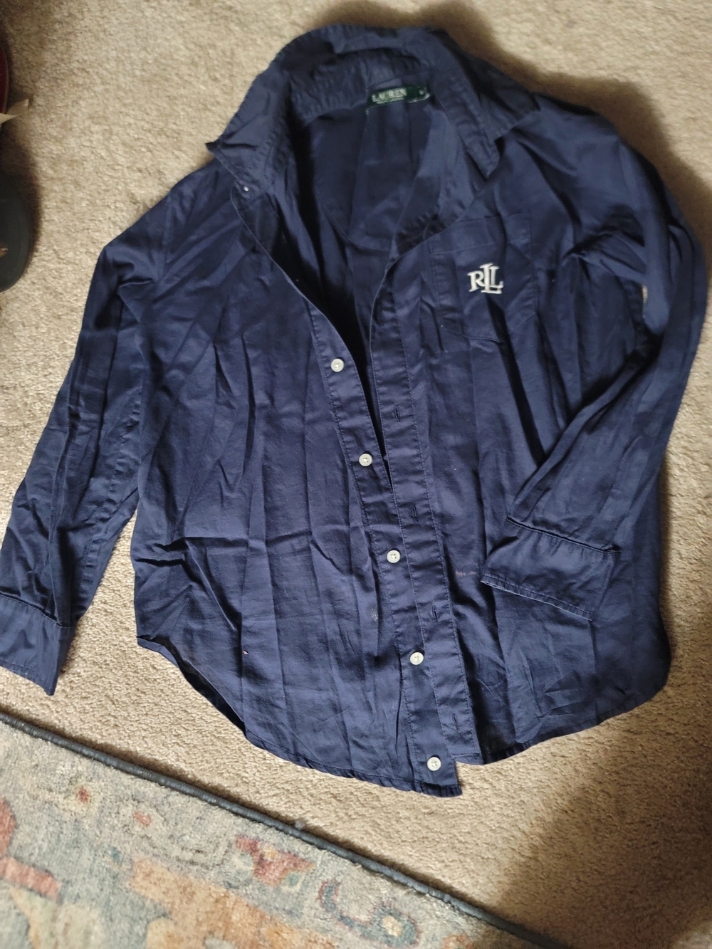 Ralph Lauren Slim Navy Button-Down Shirt with RL Monogram